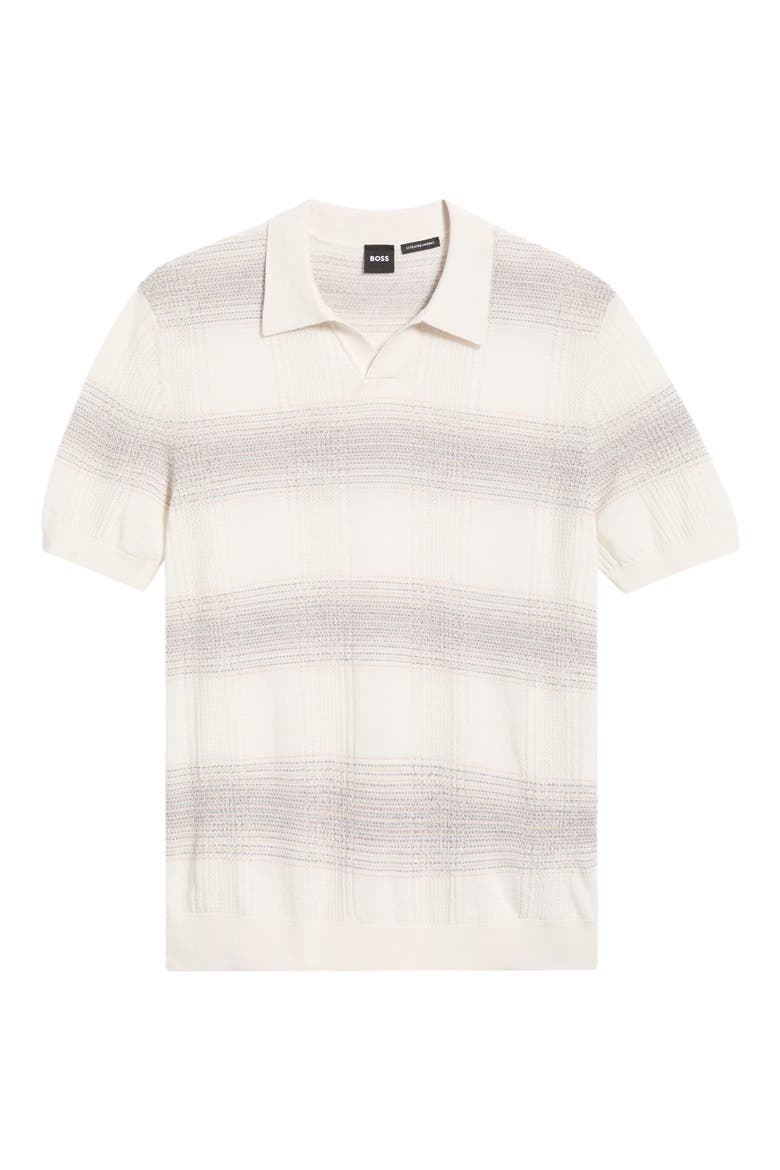Lamoroso Striped Merino Wool Polo Sweater, Alternate, color, OPEN WHITE