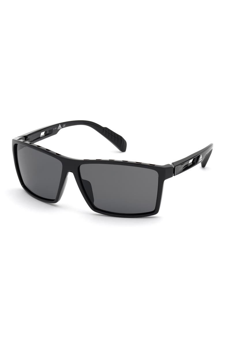 63mm Rectangular Sunglasses, Alternate, color, BLACK / SMOKE POLARIZED LENSES