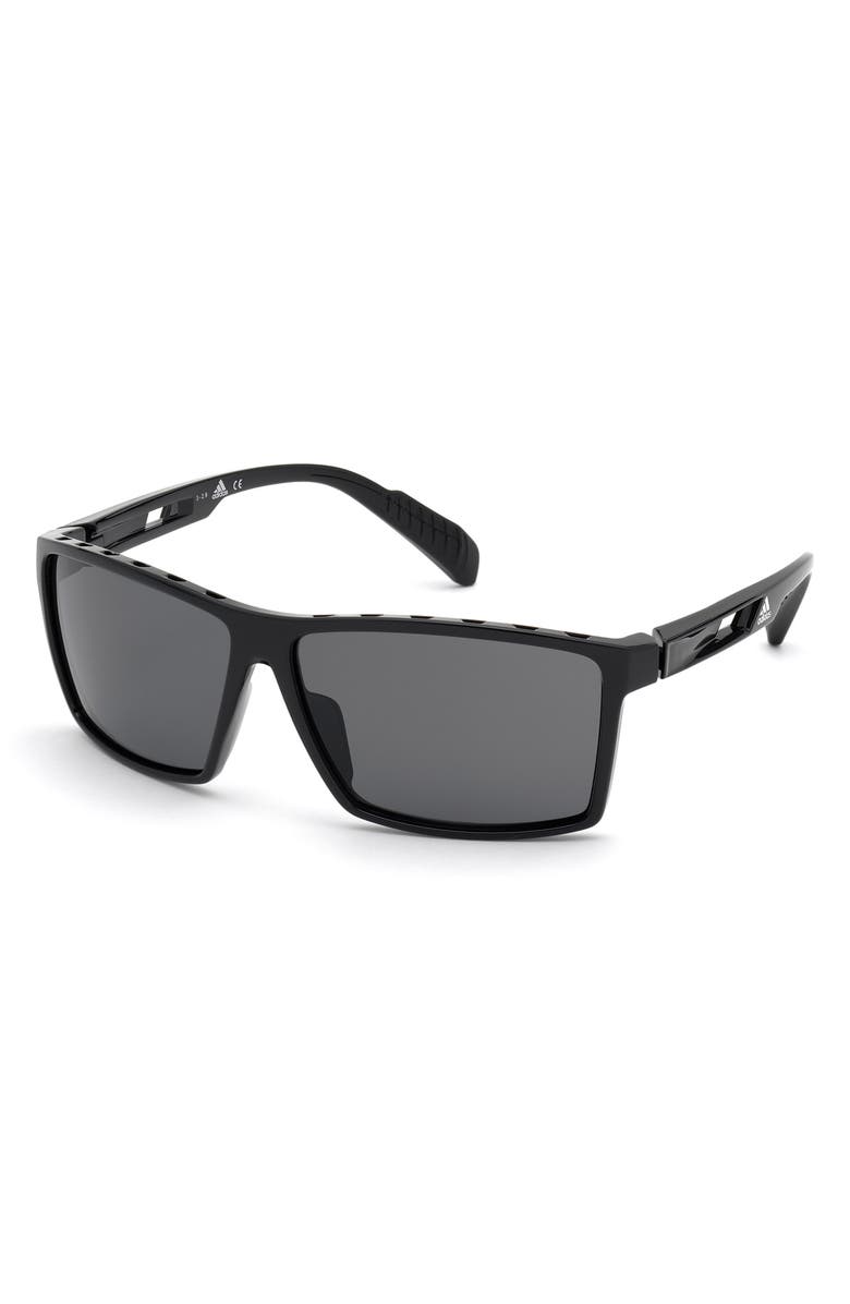 adidas 63mm Rectangular Sunglasses, Alternate, color, Black / Smoke Polarized Lenses