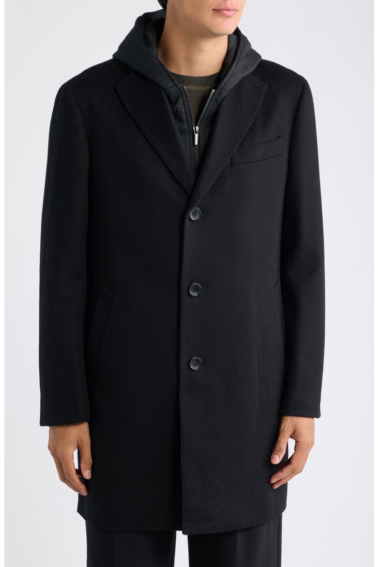 Titan Wool & Cashmere Overcoat with Removable Hooded Bib, Alternate, color, BLACK