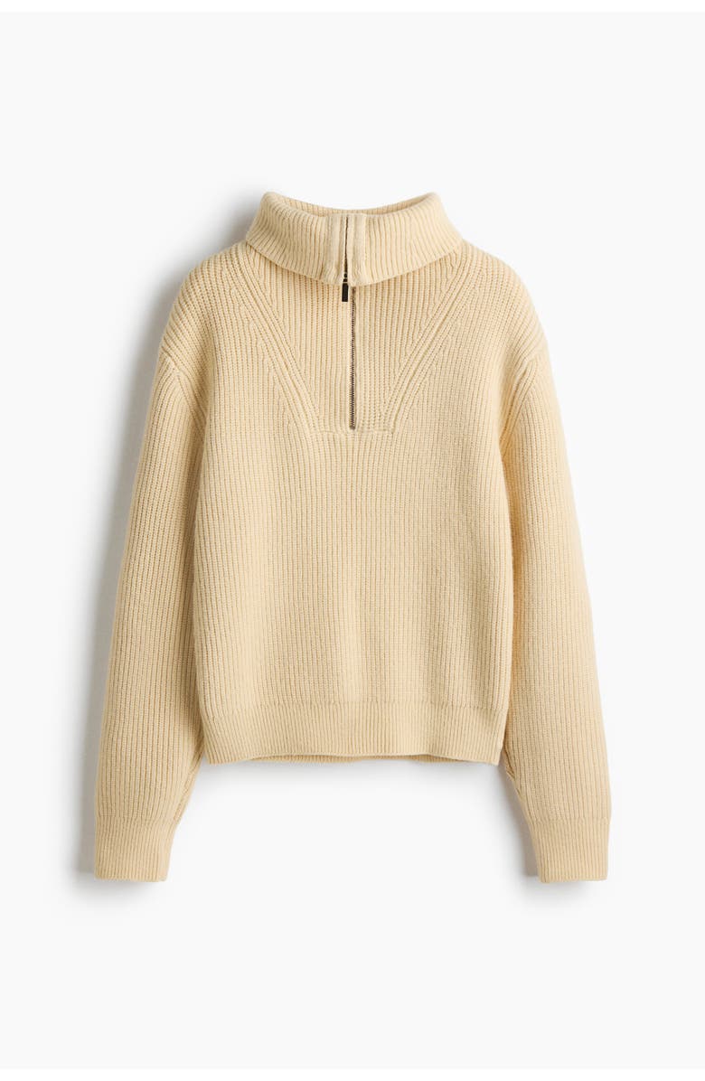 H&M Rib-knit Zip-top Jumper, Main, color, Light Yellow