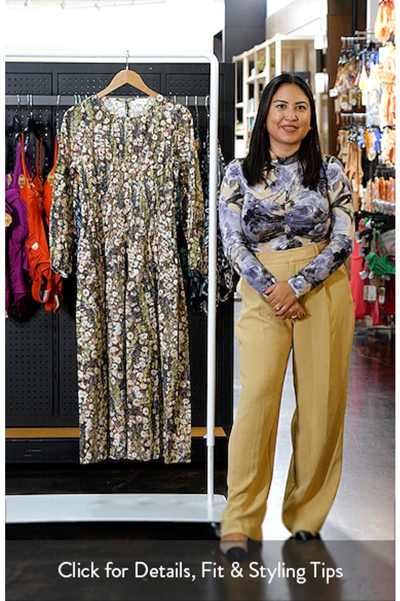 Floral Print Shirred Long Sleeve Midi Dress video