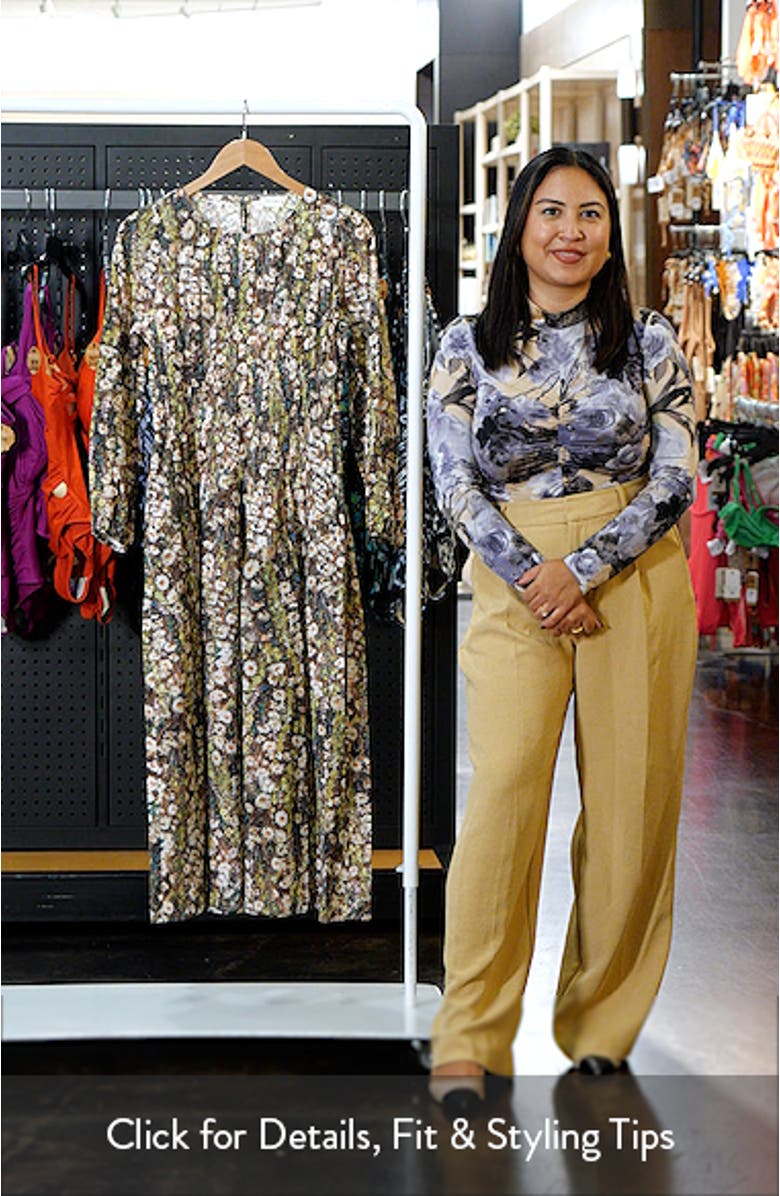 Floral Print Shirred Long Sleeve Midi Dress, sales video thumbnail