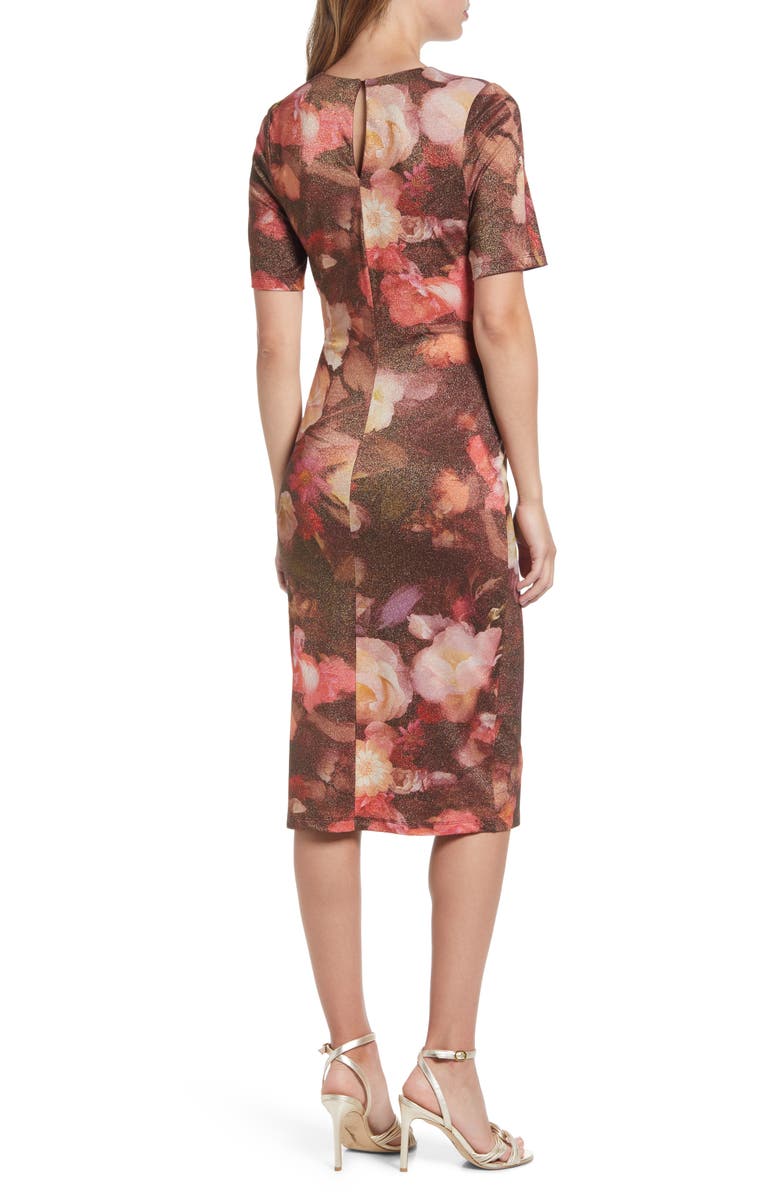 Black Halo Layne Floral Print Short Sleeve Knit Midi Dress, Alternate, color, 