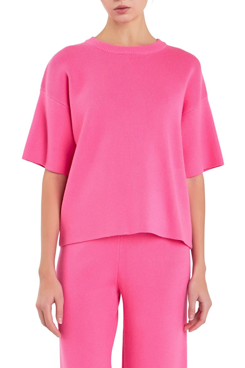 Rib Elbow Sleeve Sweater, Main, color, PINK