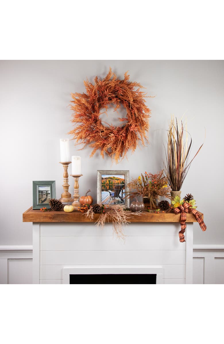 Northlight Peachy Pampas Grass Artificial Fall Harvest Wreath, 24-Inch - Unlit, Alternate, color, Pink