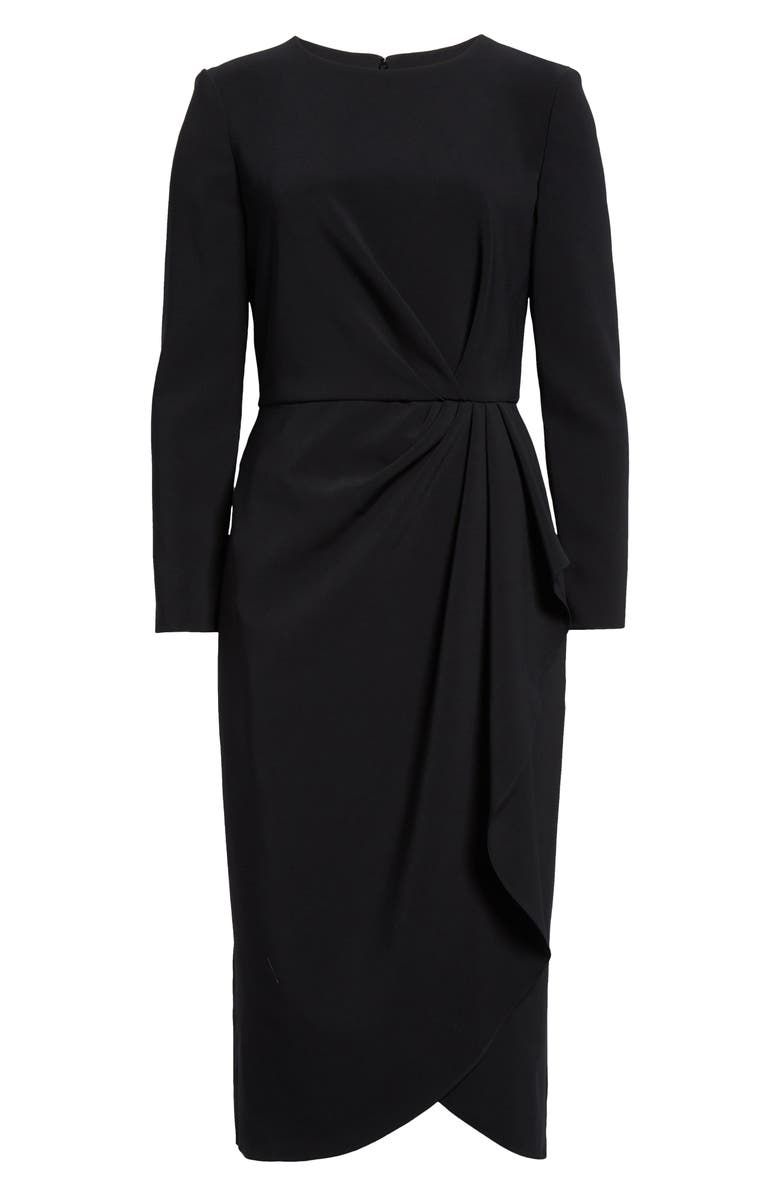 Carolina Herrera Pleated Long Sleeve Tulip Midi Dress, Alternate, color, Black