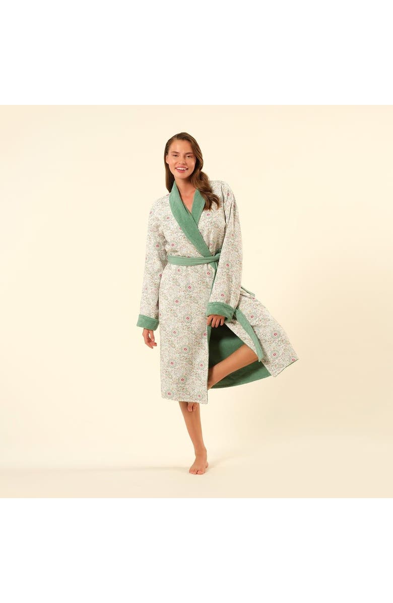 Zsa Zsa Zsu Tabea Shawl Collar Muslin 100% Cotton Bathrobe, Main, color, Green