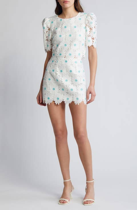 Yenela Metallic Daisy Cotton Blend Top & Miniskirt Set