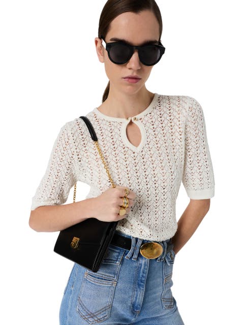 Lazare Keyhole Neck Crochet Knit Sweater