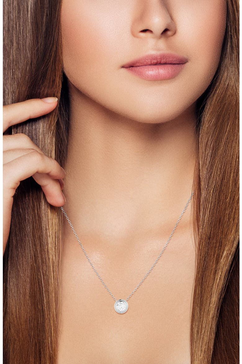 Bezel Set Cubic Zirconia Pendant Necklace, Alternate, color, SILVER
