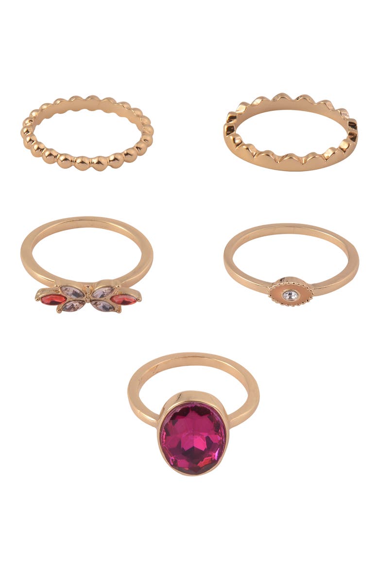 Set of 5 Assorted Stackable Rings, Main, color, GOLD MULTI