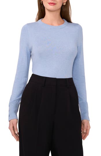 Halogen ® Button Cuff Crewneck Sweater In Clear Blue Sky