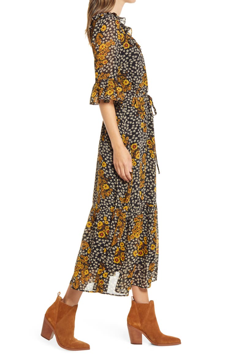Floral Ruffle Georgette A-Line Dress, Alternate, color, DAISY