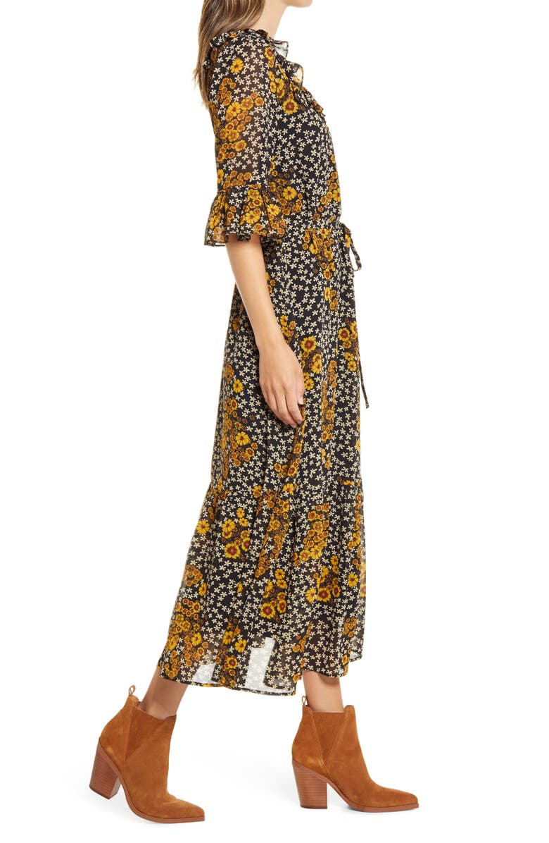 Sam Edelman Floral Ruffle Georgette A-Line Dress, Alternate, color,