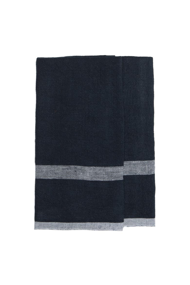 Laundered Linen Towels  - Set of 2, Main, color, Indigo/White 20" x 30"
