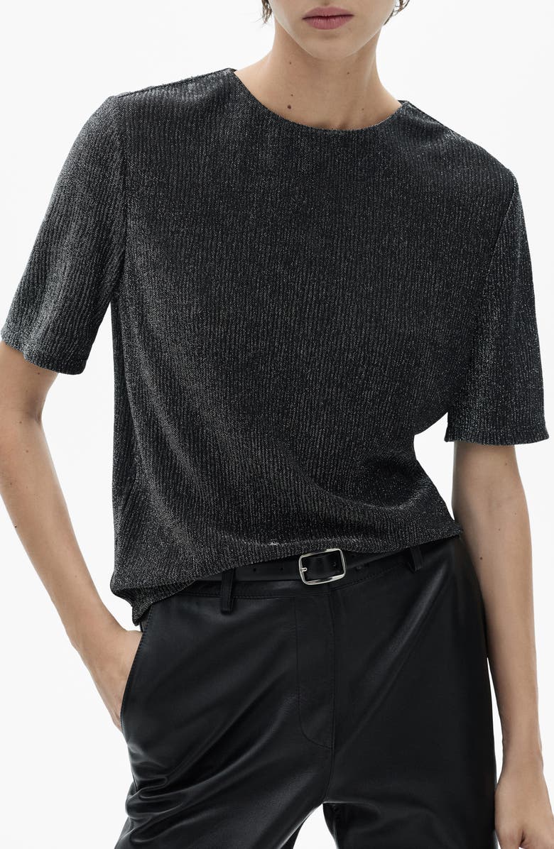 MANGO Metallic Knit T-Shirt, Main, color, Silver