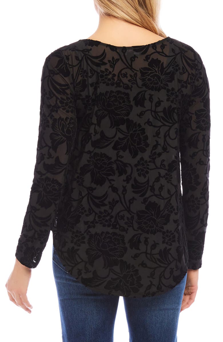 Karen Kane Floral Velvet Burnout Shirttail Top, Alternate, color,