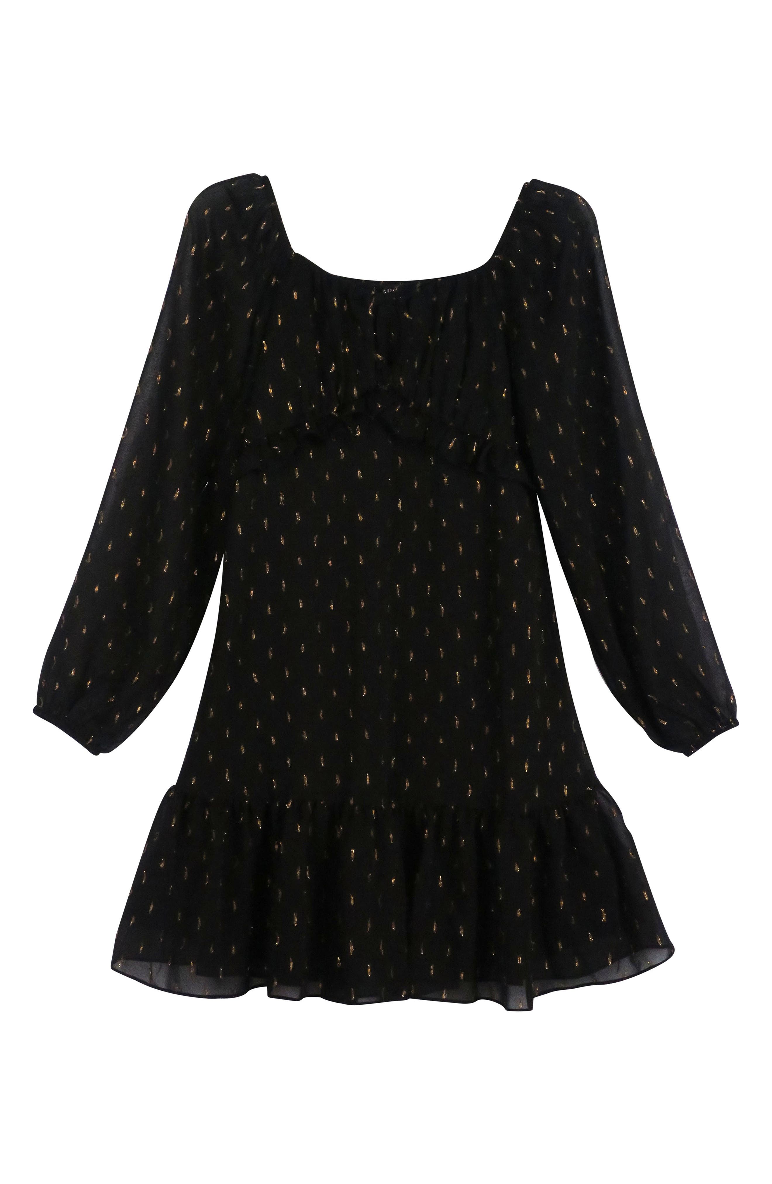 Zunie Kids' Emma Long Sleeve Metallic Clip Dot Dress in Black/Gold 