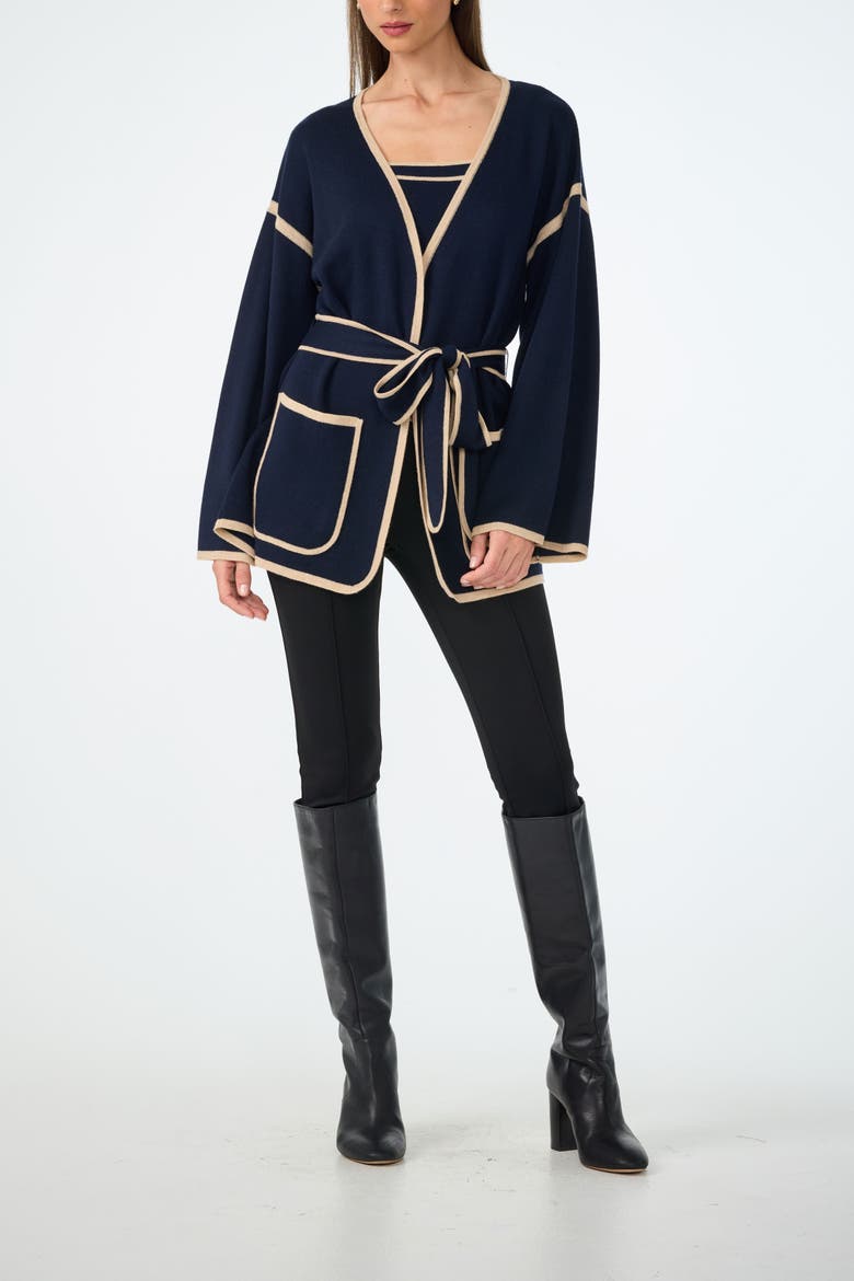 Wright Belted Flare Sleeve Cardigan, Alternate, color, Indigo/Biarritz Beige