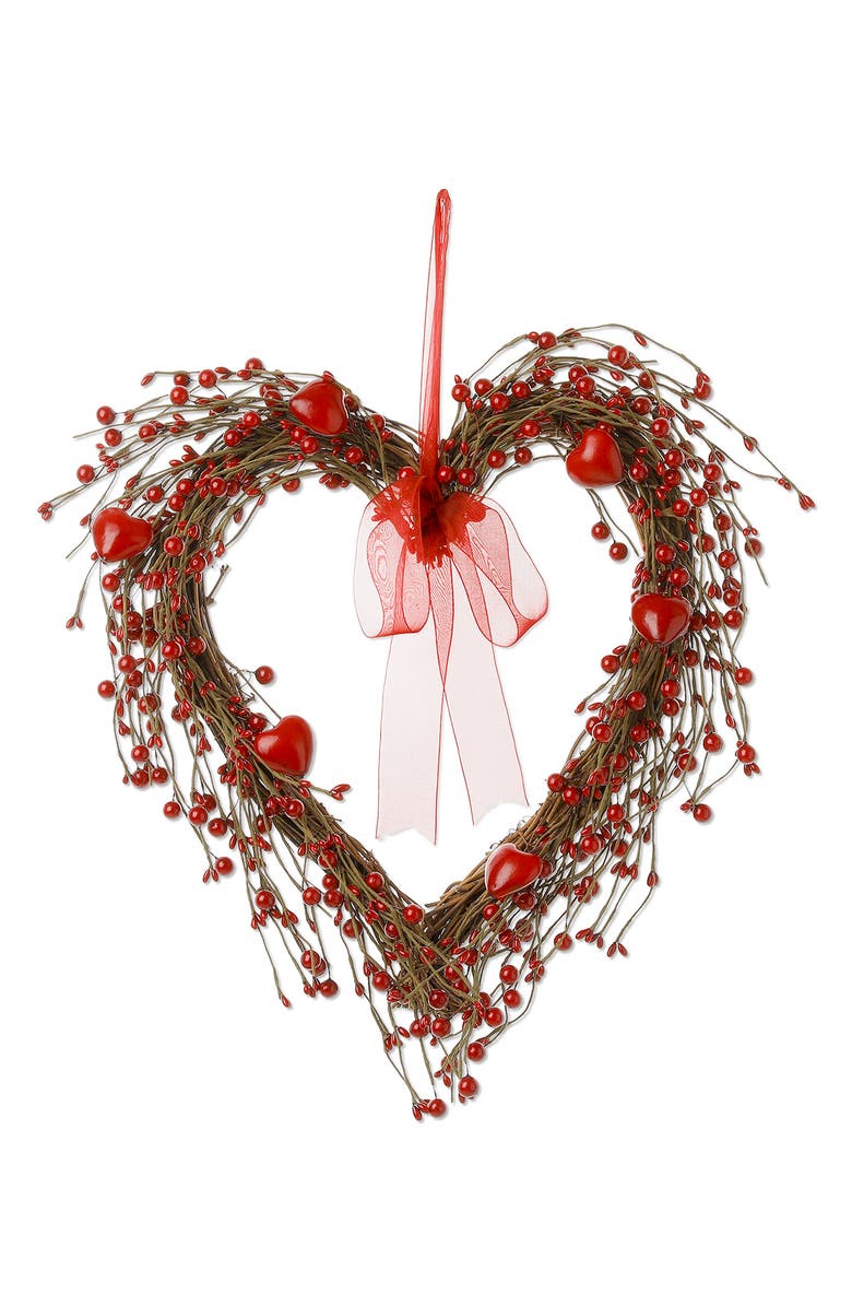 Glitzhome 17"H Lighted Valentine's Berry Heart Wreath, Alternate, color, Red