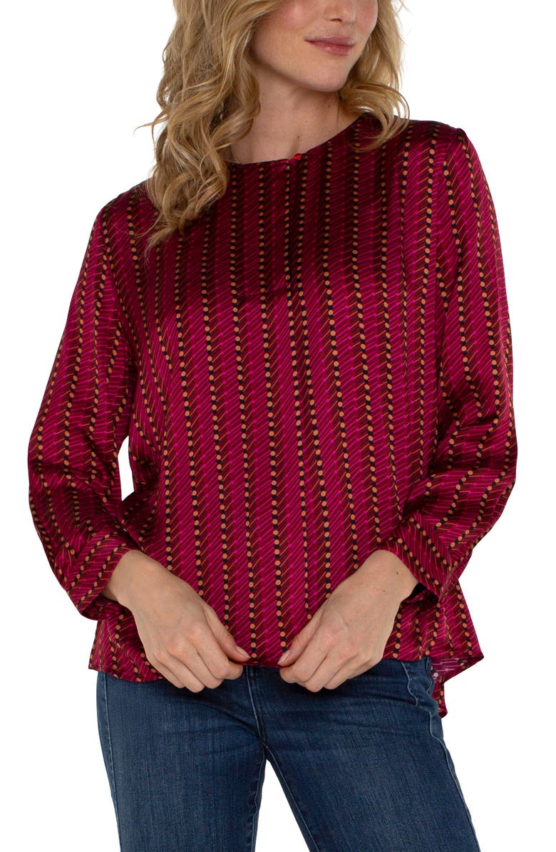 Liverpool Ruby Dotted Stripe Popover Top, Alternate, color, Ruby Dotted Stripe