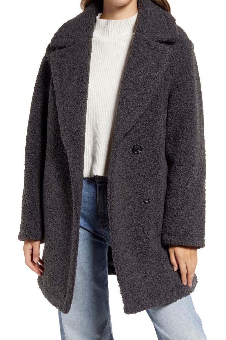 Faux Shearling Teddy Jacket, Main, color, CHARCOAL