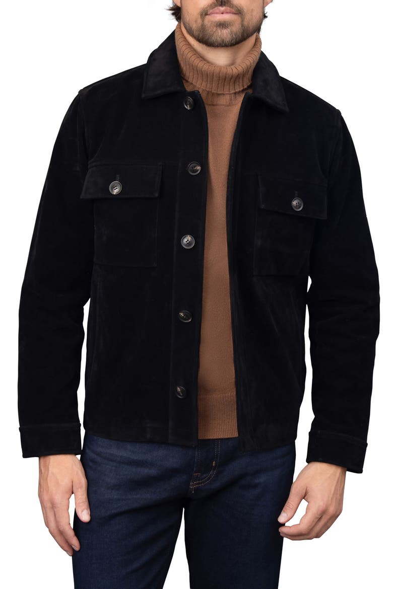 Faux Nubuck Trucker Jacket, Main, color, BLACK