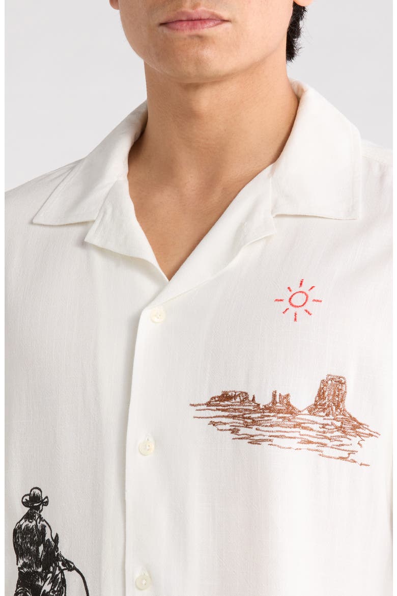 Tomorrow Has Already Spoken Embroidered Camp Shirt, Alternate, color, BONE