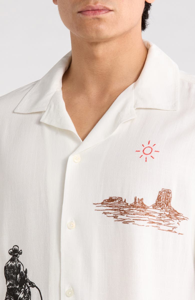 ONE OF THESE DAYS Tomorrow Has Already Spoken Embroidered Camp Shirt, Alternate, color, Bone