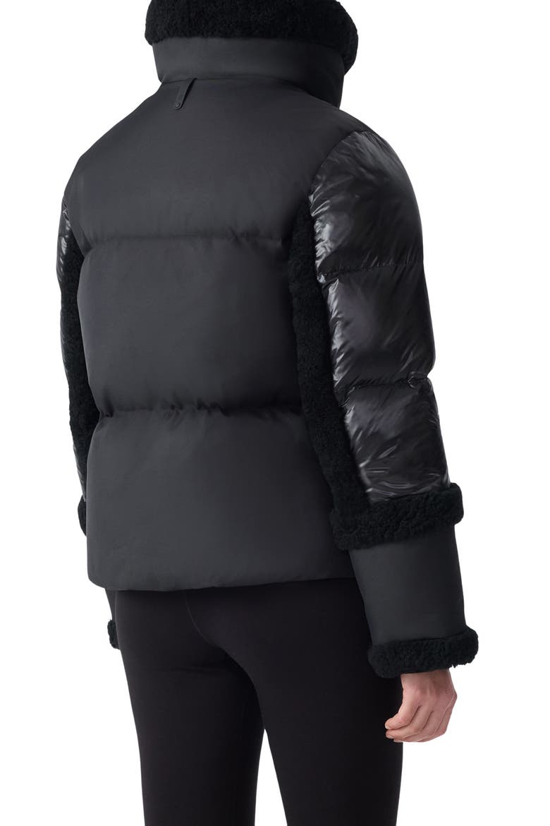 Lydana Down Jacket with Genuine Shearling Trim and Removable Bib, Alternate, color, BLACK