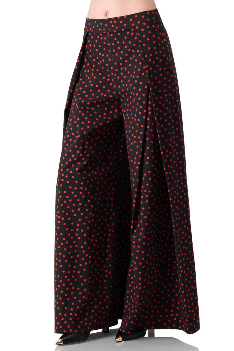 Wide-Leg Polka Dot Pants, Alternate, color, Black