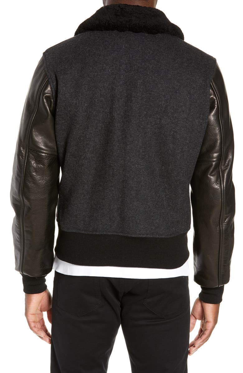 Schott NYC Mixed Media B-15 Flight Jacket with Genuine Shearling Collar, Alternate, color, 