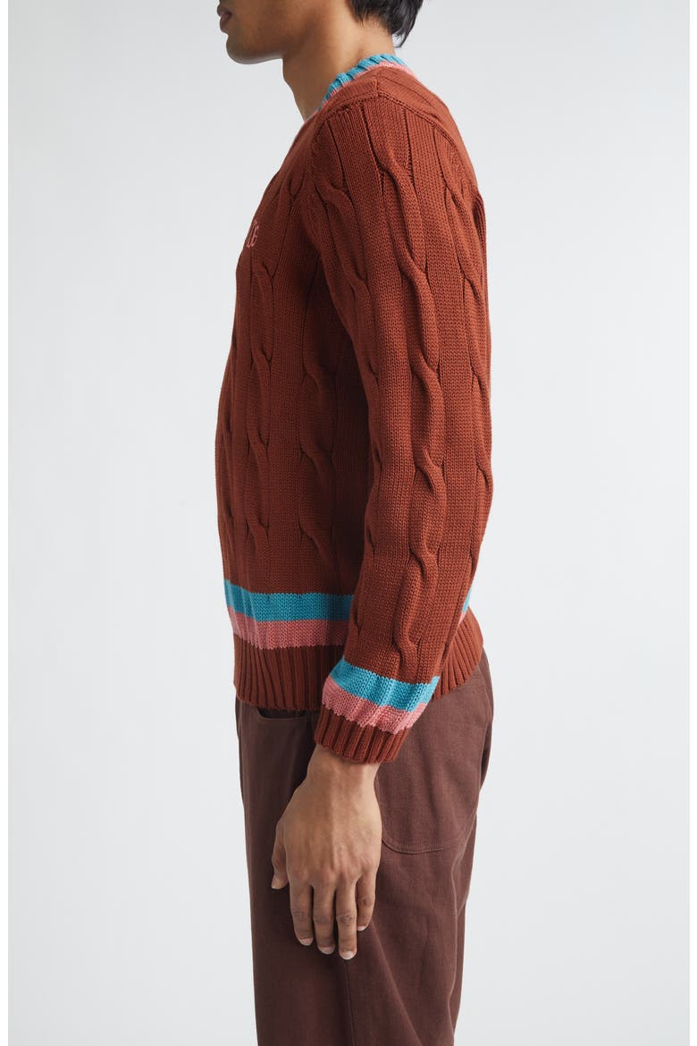 Cable Knit Cotton Tennis Sweater, Alternate, color, BROWN