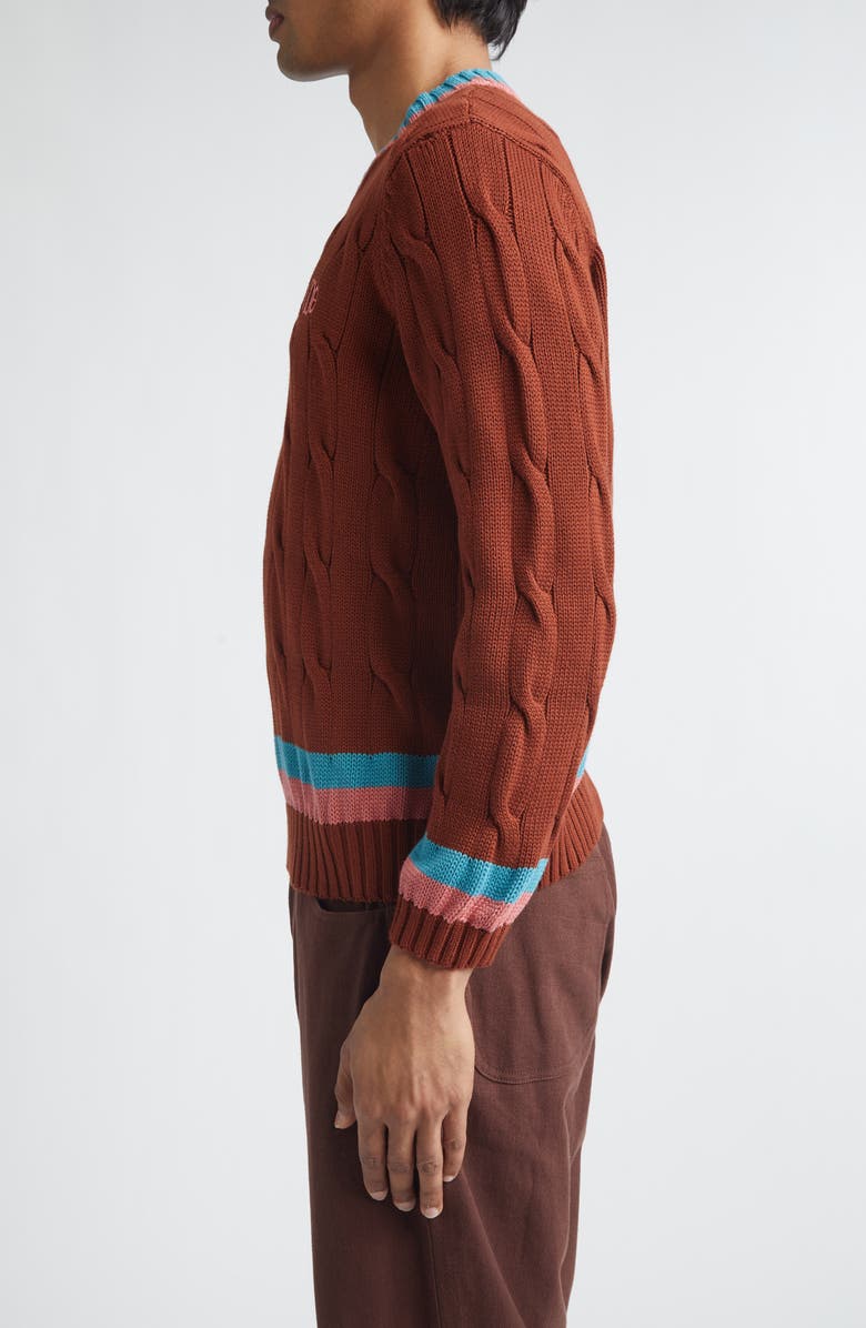 Bode Cable Knit Cotton Tennis Sweater, Alternate, color, Brown