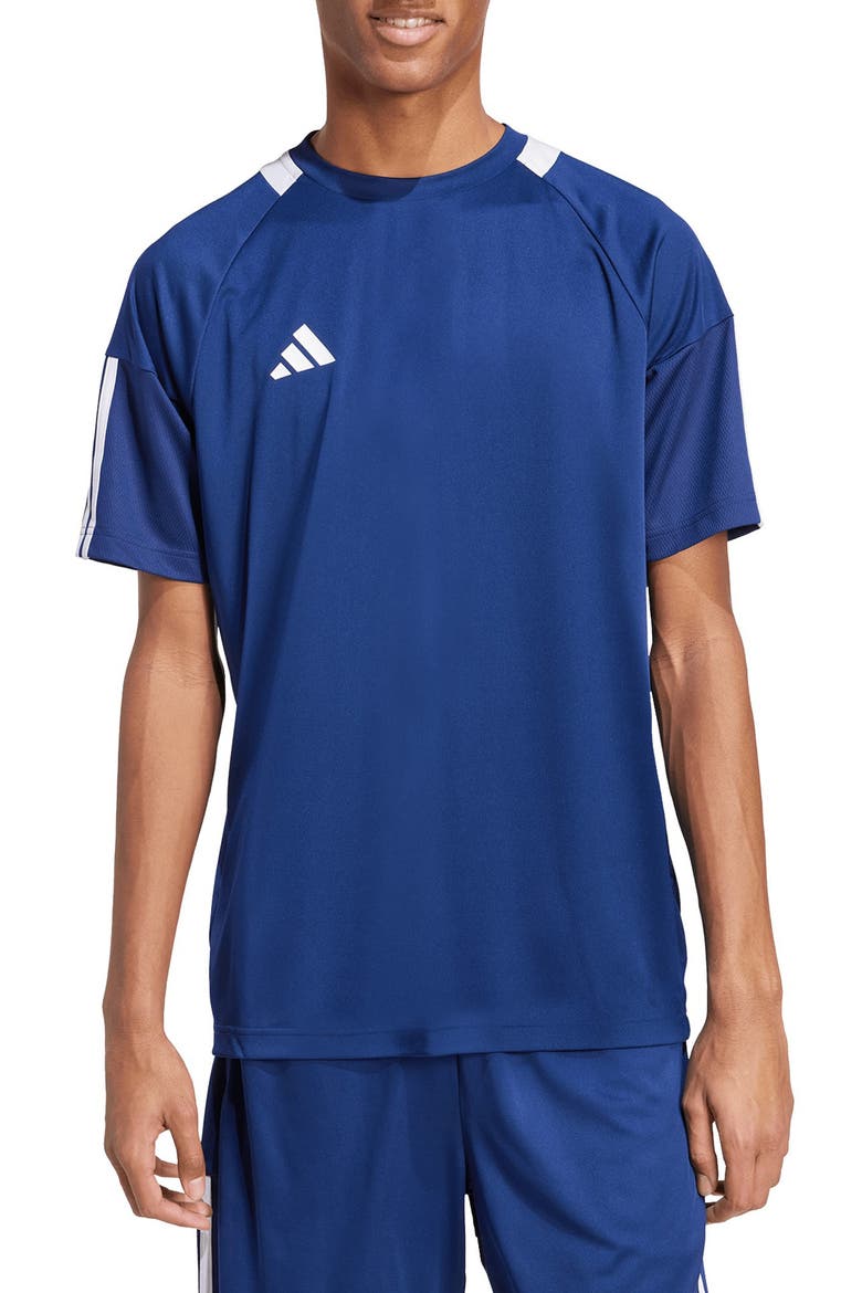 Sereno AEROREADY 3-Stripes T-Shirt, Main, color, DARK BLUE/ WHITE