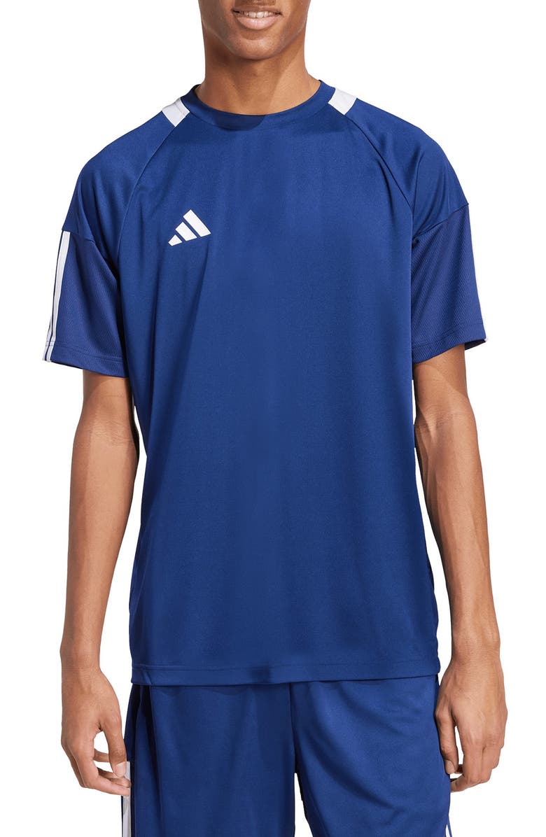 adidas Sereno AEROREADY 3-Stripes T-Shirt, Main, color, Dark Blue/ White