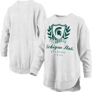 PRESSBOX Women's Pressbox Heather Gray Michigan State Spartans Field Day Melange Poncho Pullover Sweatshirt