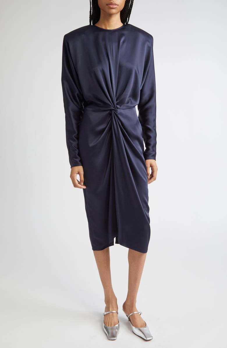 Stella McCartney Draped Long Sleeve Satin Dress, Main, color, 4101 - Ink