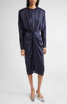 Stella McCartney Draped Long Sleeve Satin Dress