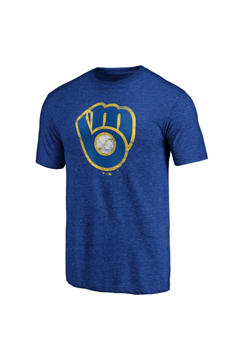 FANATICS Men's Fanatics Branded Heathered Royal Milwaukee Brewers Weathered Official Logo Tri-Blend T-Shirt, Alternate, color, 