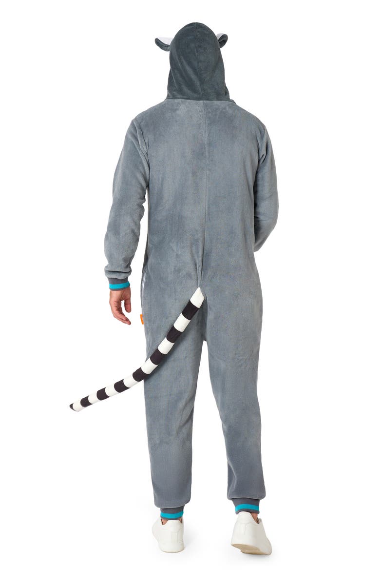 Lemur Hooded Fleece Costume Jumpsuit, Alternate, color, GREY