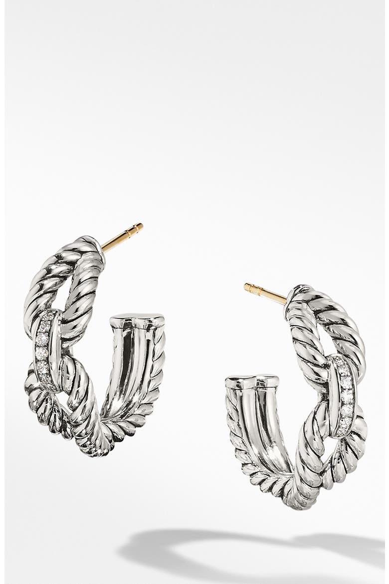 Cable Loop Hoop Earrings with Diamonds, Main, color, STERLING SILVER/ DIAMOND