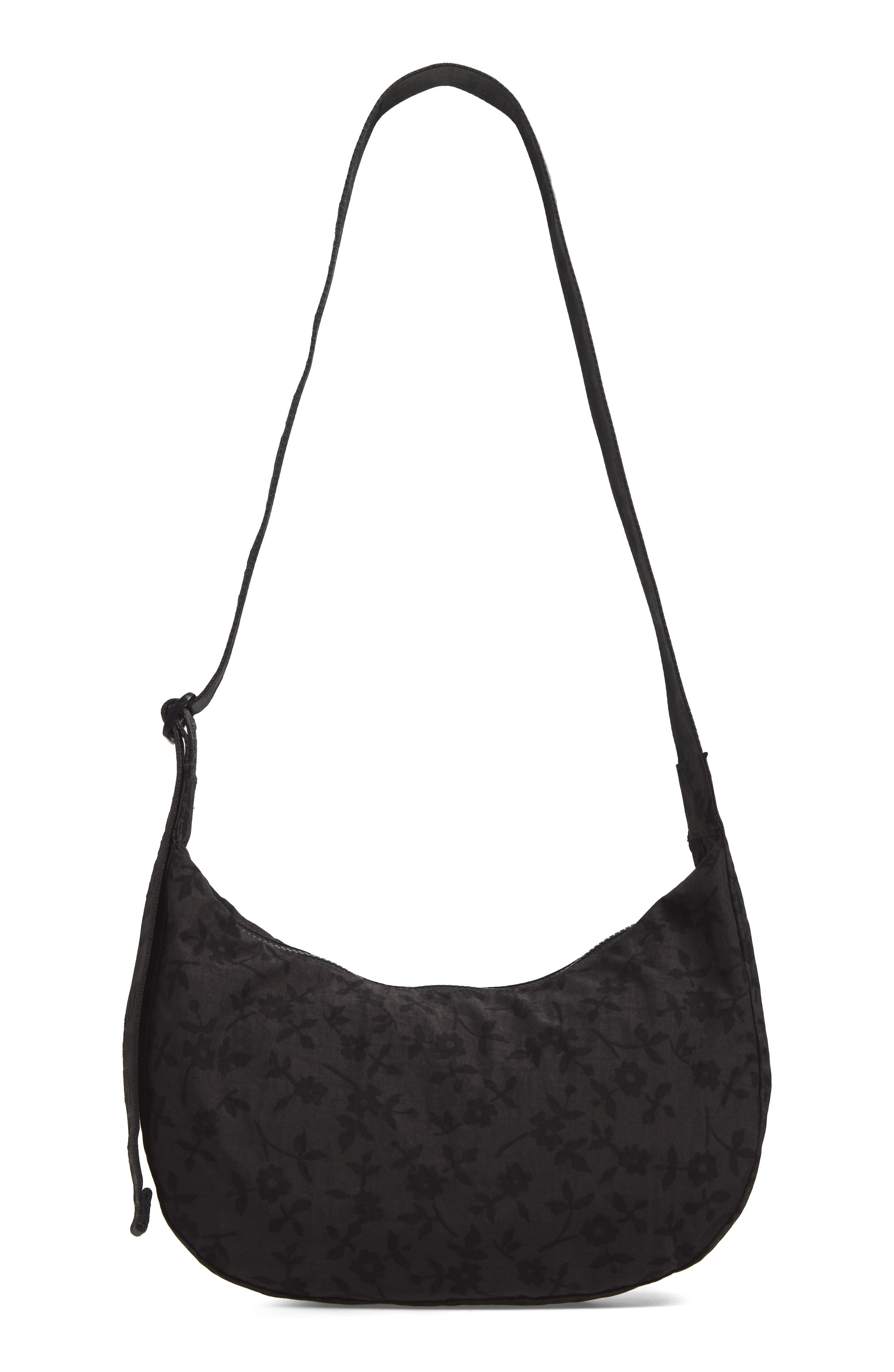 Medium Crescent Recycled Nylon Crossbody Bag, Main, color, CHARCOAL DITSY FLORAL