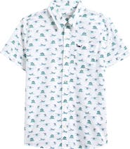 vineyard vines Kids' Island Print Short Sleeve Cotton Button-Up Shirt