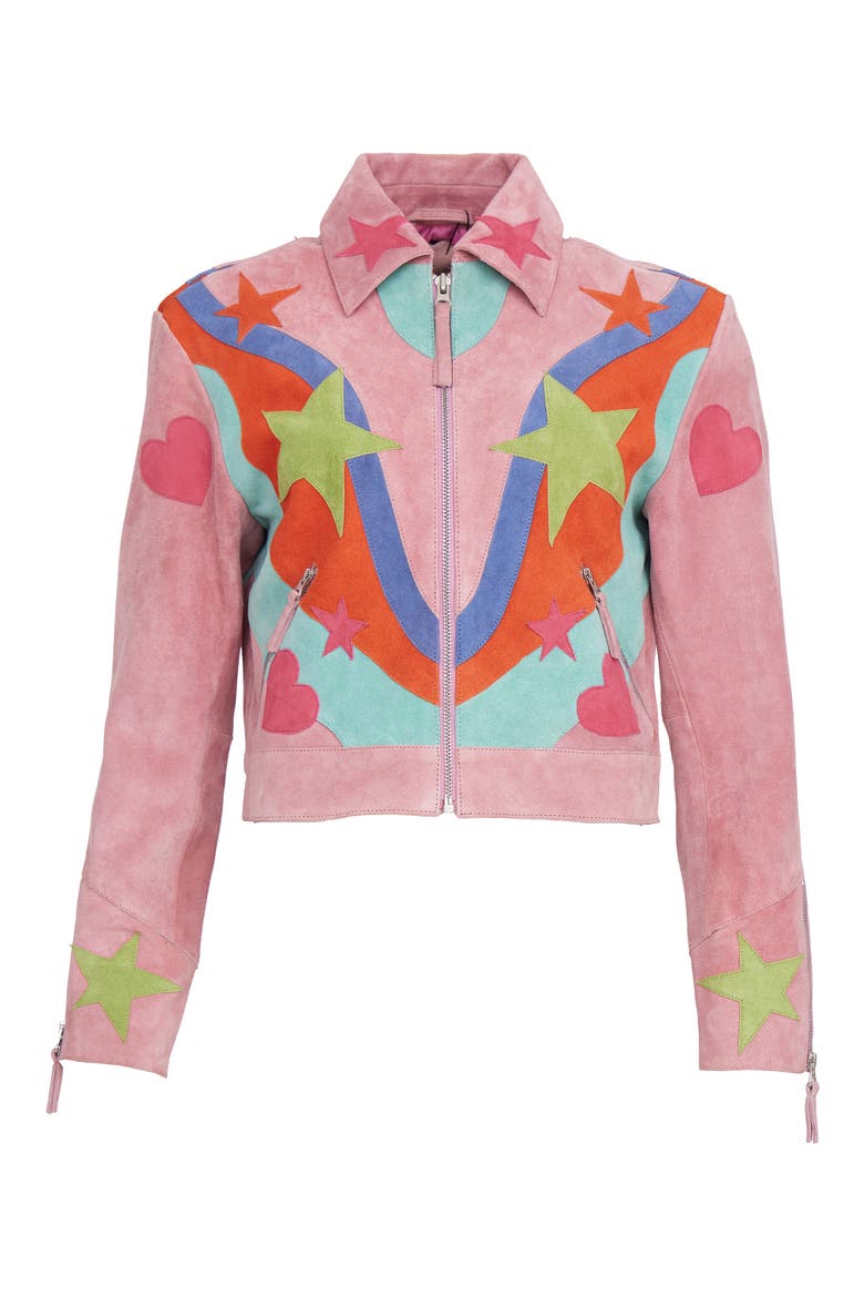 Premium Star Appliqué Suede Jacket, Alternate, color, PINK