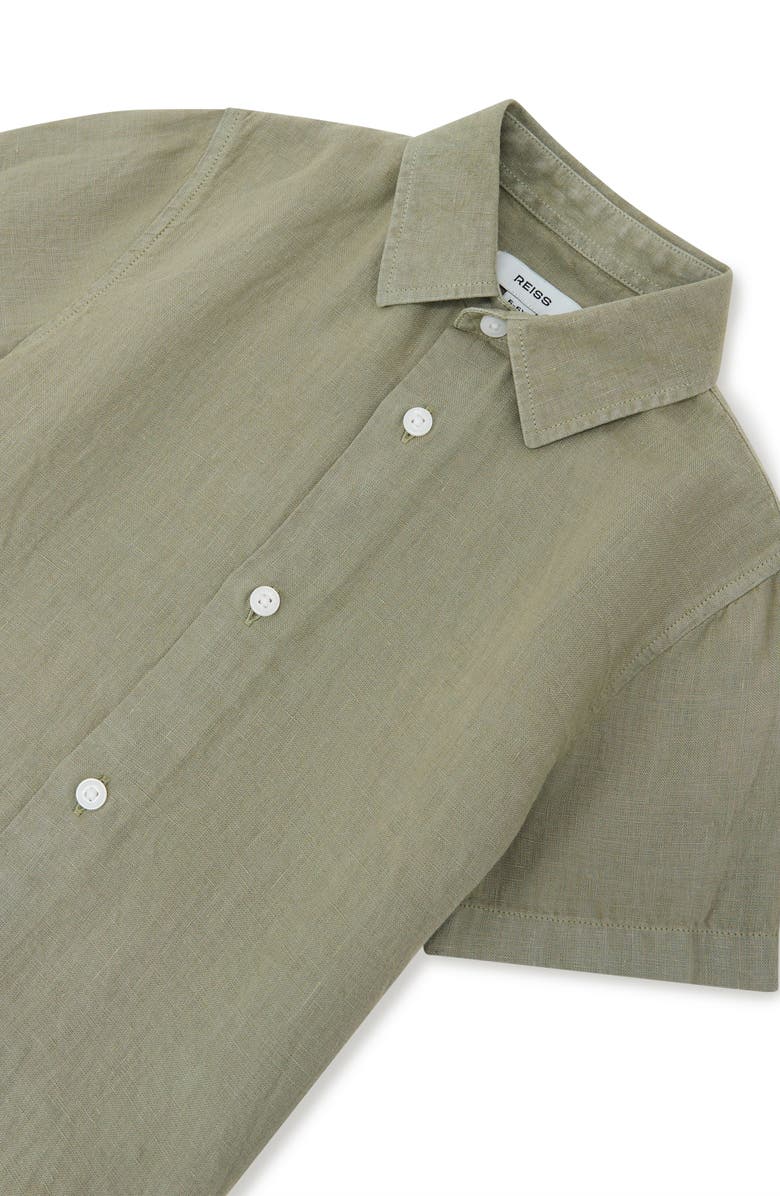 Reiss Kids' Holiday Linen Button-Up Shirt, Alternate, color, Thyme Green