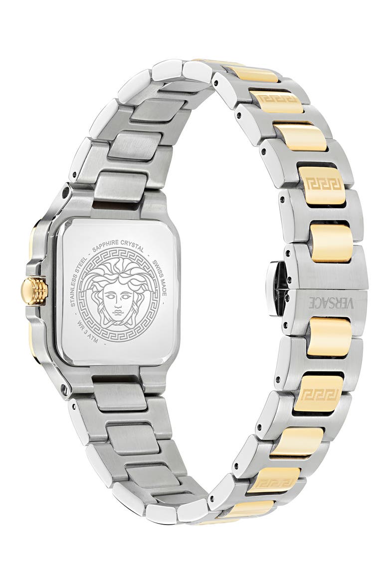 Greca Edge Two-Tone Bracelet Watch, 30mm x 30mm, Alternate, color, GREEN/ TWO TONE