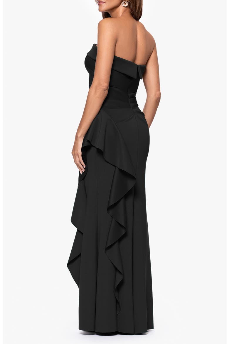 Ruffle Strapless Scuba Crepe Gown, Alternate, color, BLACK