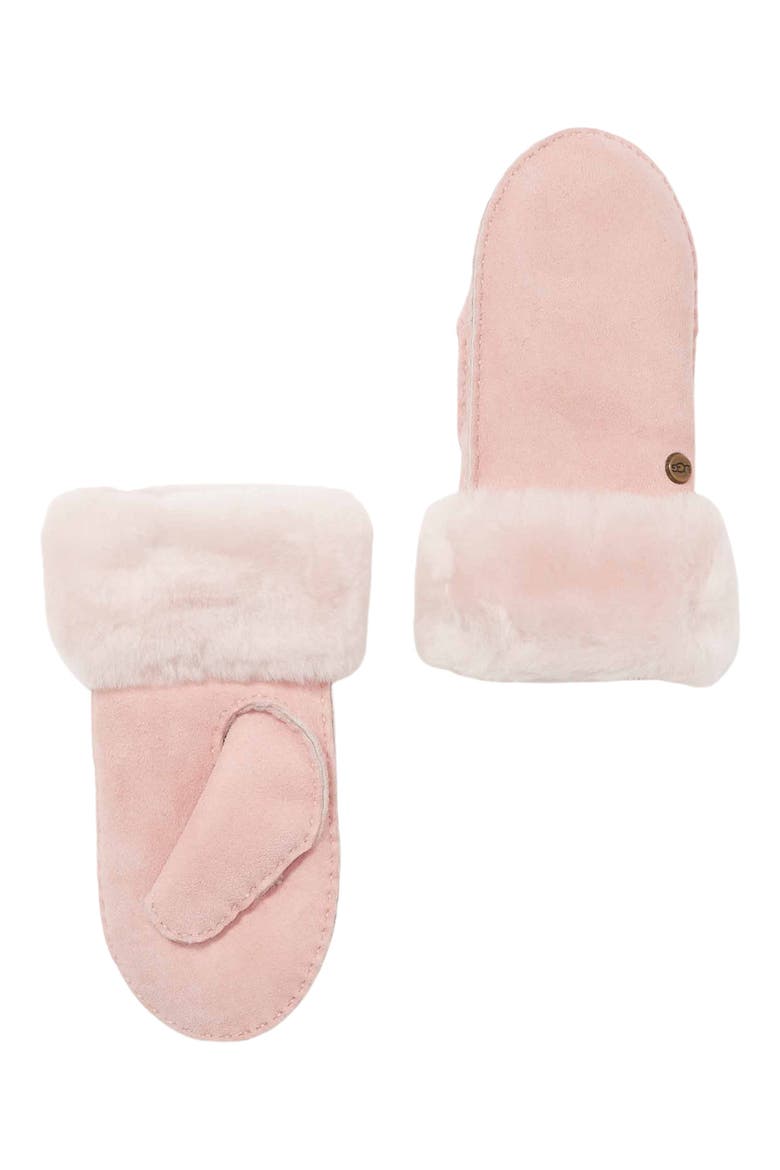UGG Genuine Shearling Lined Mittens, Main, color, PINK CLOUD